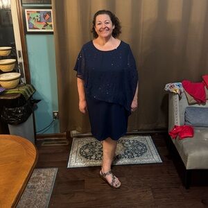 Aa Studio Navy Midi Dress with Sparkle Overlay